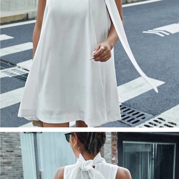 White Chic Womens Tie Back High Neck Tank Mini Dress - Picture 2 of 7